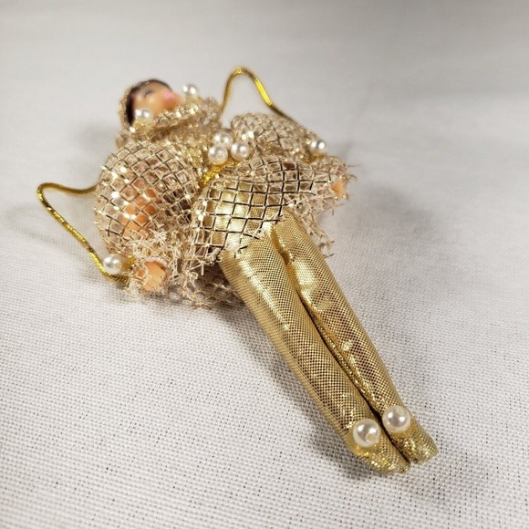 Vtg Handmade Doll Style Glittery Angel Christmas Ornament Gold & Silver Color 5" - Picture 5 of 7